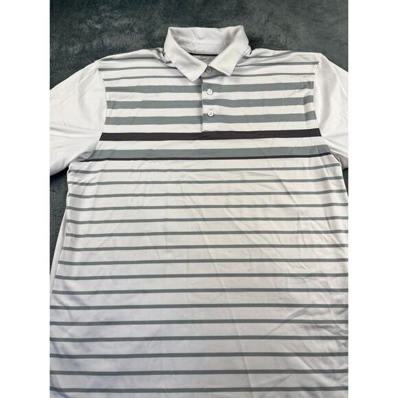 Under Armour Men’s Large White Gray Striped HeatGear Polo Excellent - Picture 2 of 13